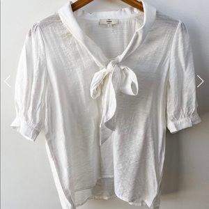 Anthropologie Entro White Bow Detail Short Sleeve Blouse / S